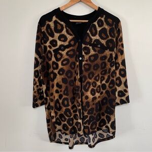 Ellie Mccarthy Leopard Print Faux Button Down Slinky Jersey Knit Top Size 2X